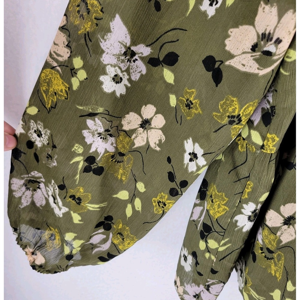 Madewell Floral Peplum Blouse Womens L Olive Green Long Sleeve Boho Romantic - Picture 4 of 7